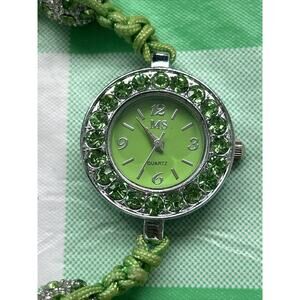 MS Green Rhinestone And Green Charm Women’s Bracelet Quartz Watch